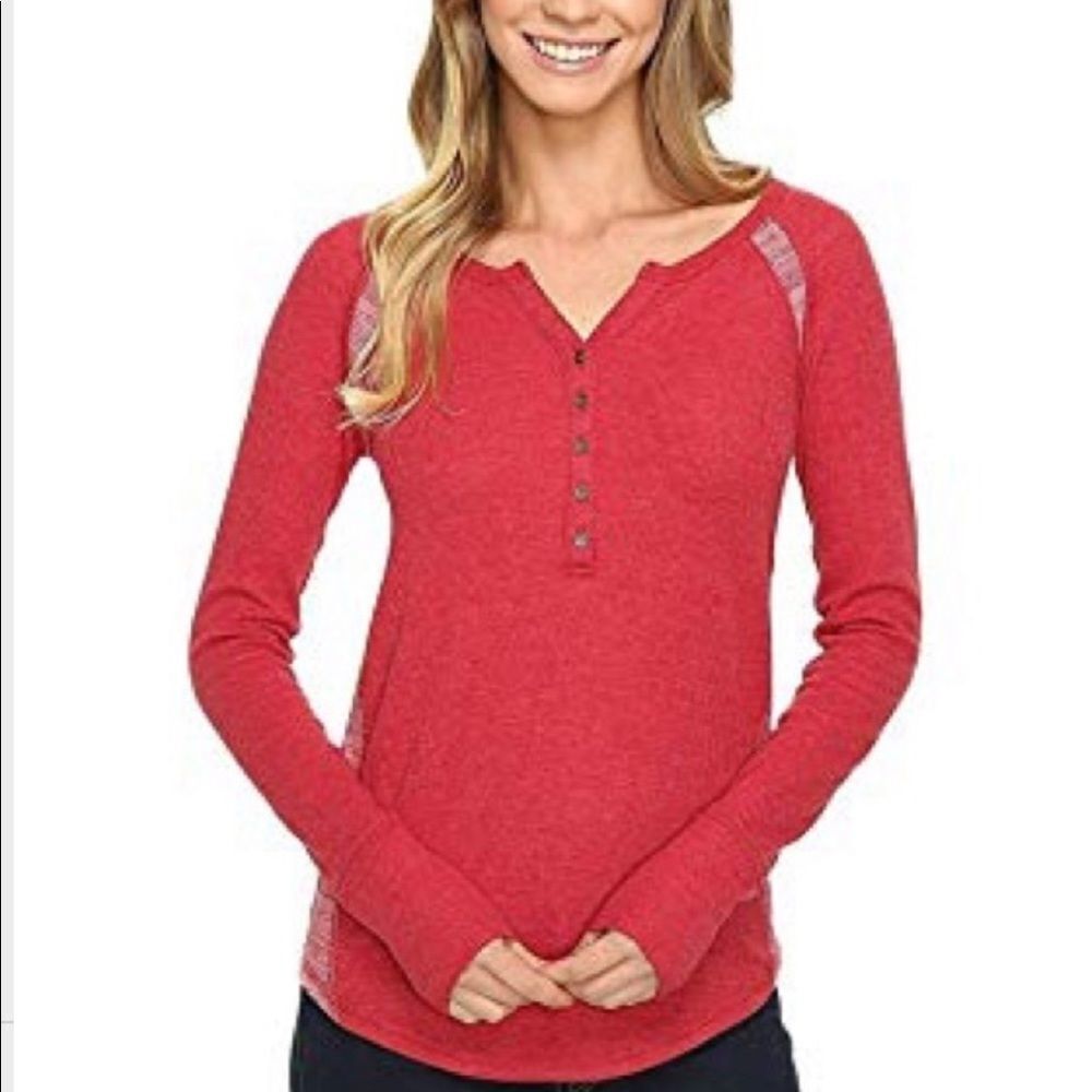 Lucky Brand Red Henley Long Sleeve Top
